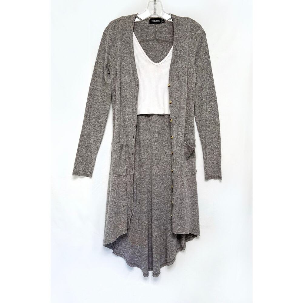 Grey Rib Knit Long Cardigan Extra Small